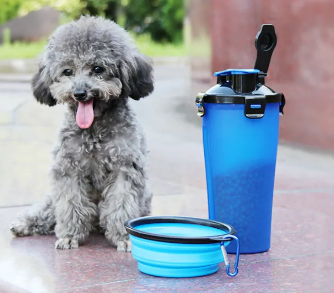 2 In 1 Travel Portable Pet Water Bottle Dispenser Dog Cat Drinking Silicone Bowl