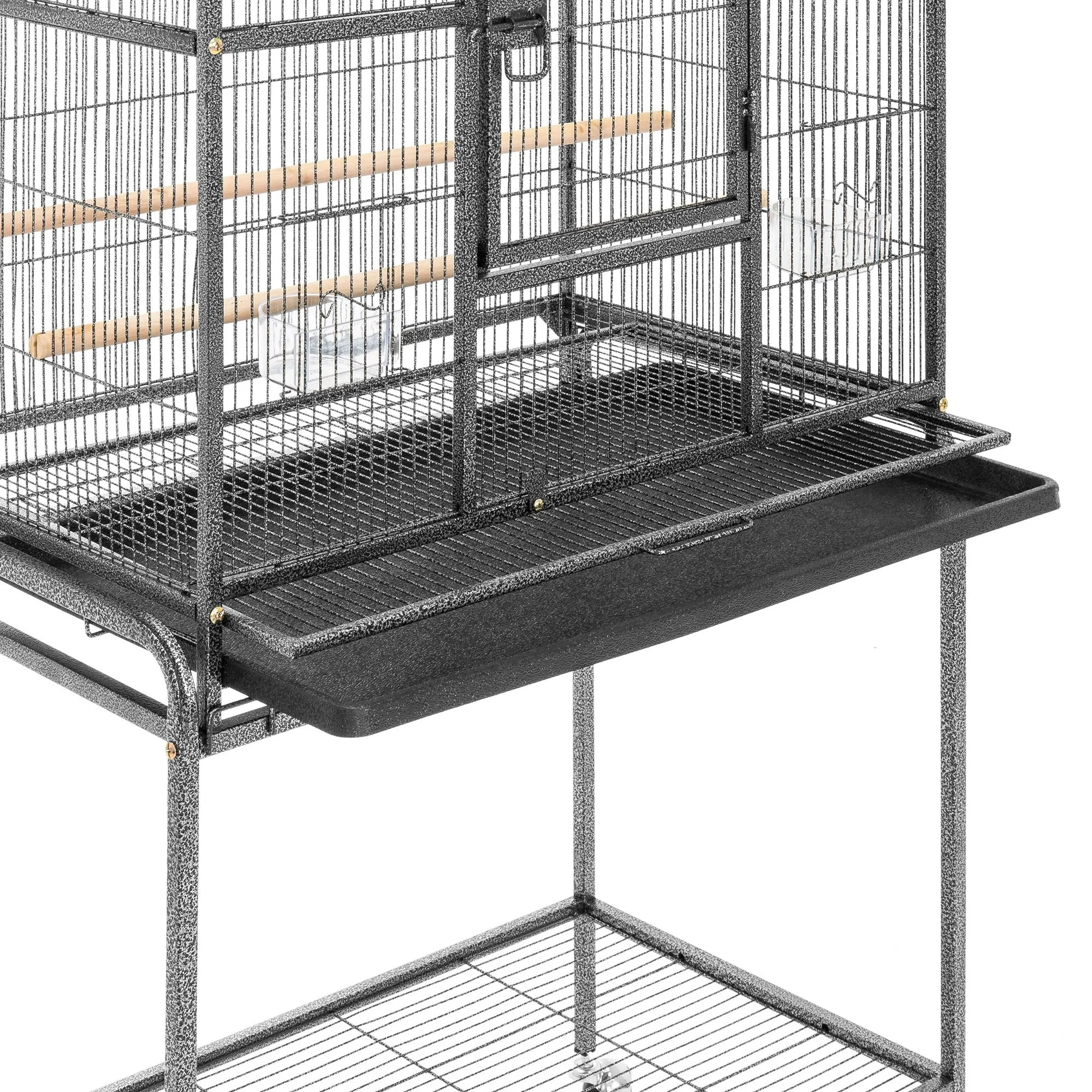 53in Iron Bird Cage w/ Wheels, Feeding Doors - Black