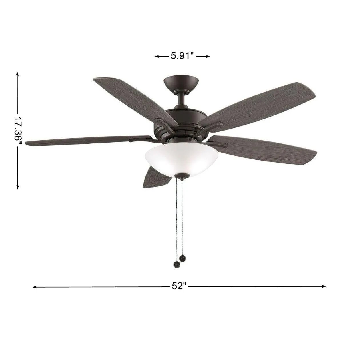 Aire Deluxe 52 Inch Matte Greige Ceiling Fan with Light Kit and Pull Chain