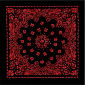 Black - Trainmen Bandana with Red Print 22 in. x 22 in.