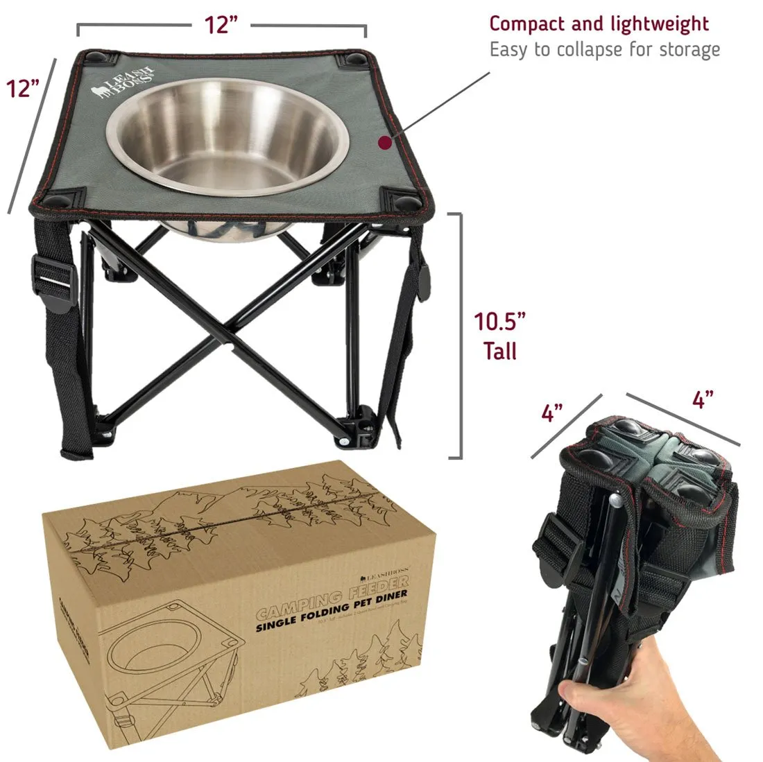 Camping Feeder Single Outdoor Elevated Dog Bowl - 10.5"