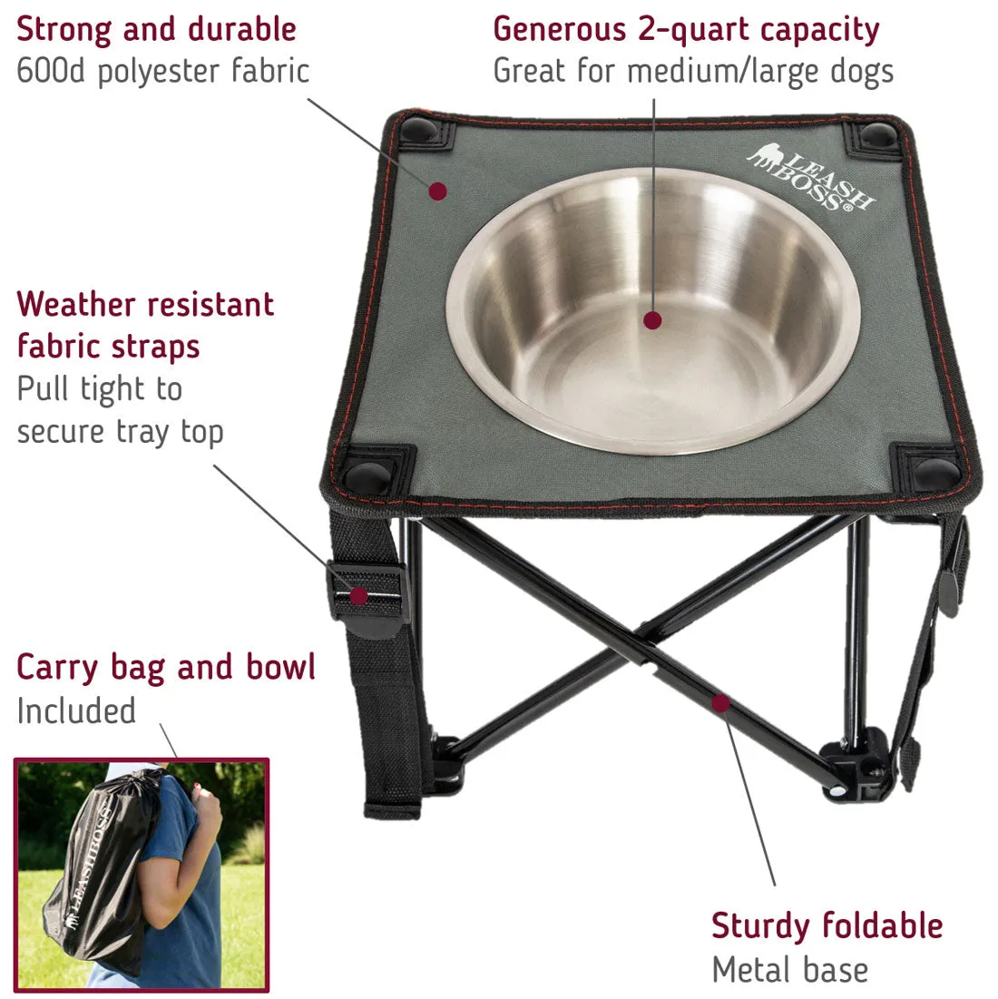 Camping Feeder Single Outdoor Elevated Dog Bowl - 10.5"