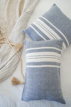 Chambray Blue Bold Stripe Linen Pillows