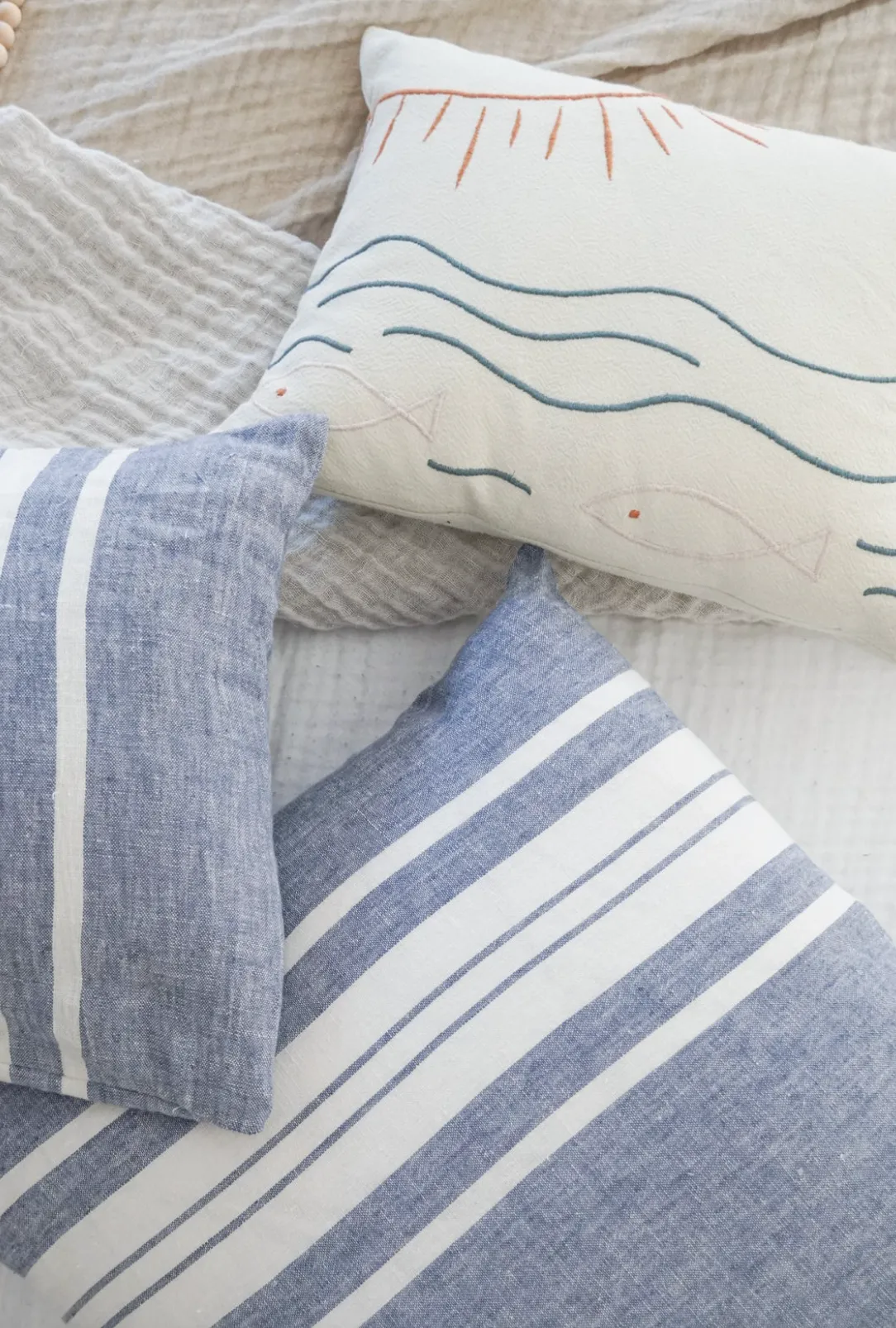 Chambray Blue Bold Stripe Linen Pillows