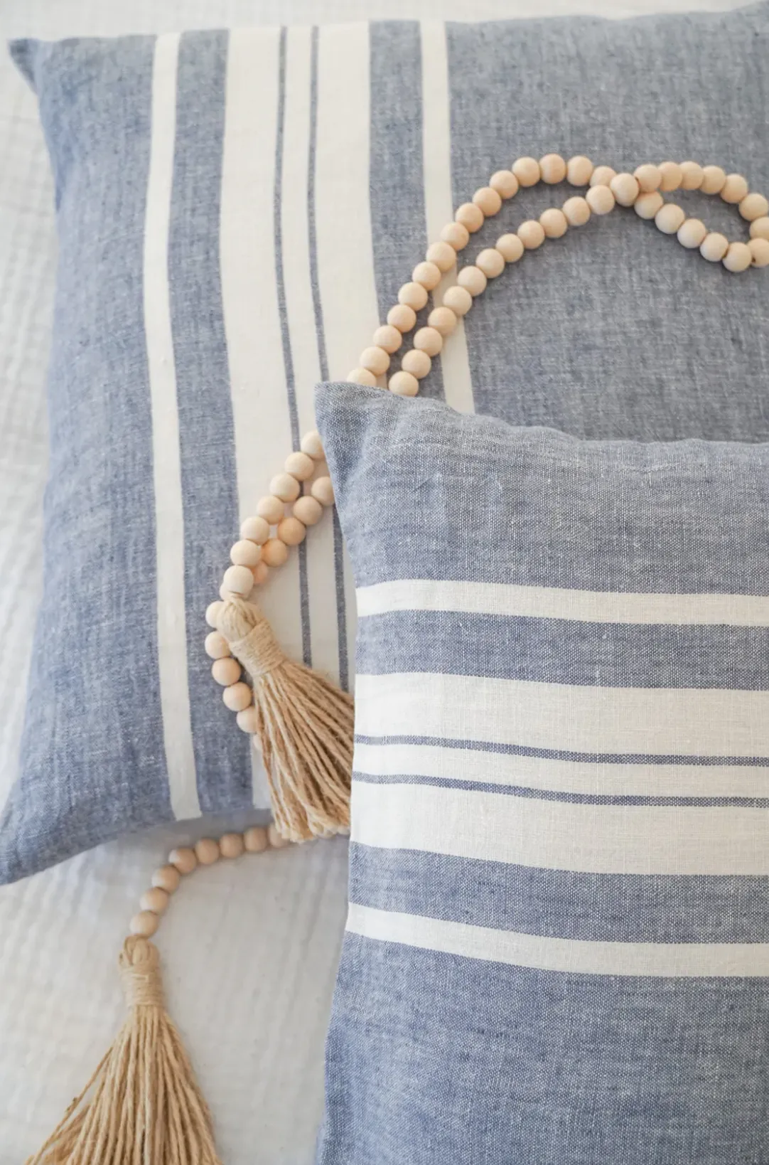 Chambray Blue Bold Stripe Linen Pillows