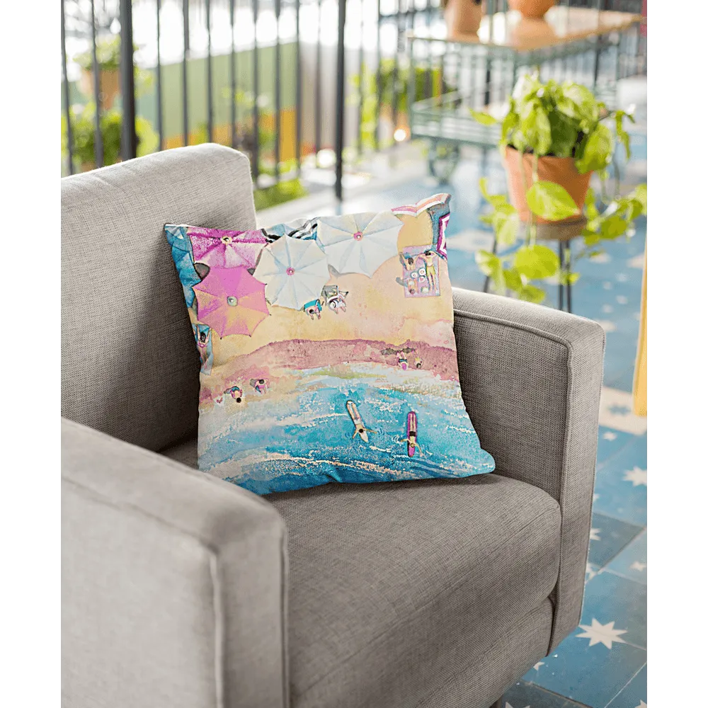 Colorful Day at the Beach Square Pillow