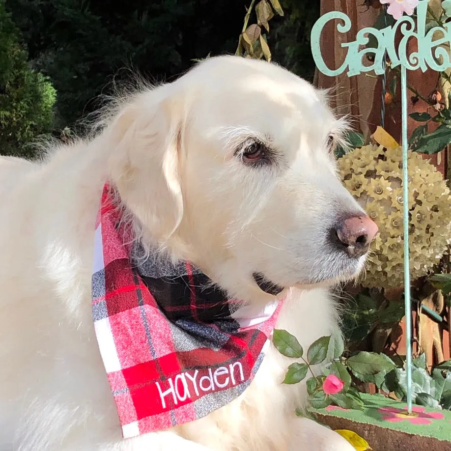 Custom Dog Scarf with Name Embroidered on Cozy Flannel