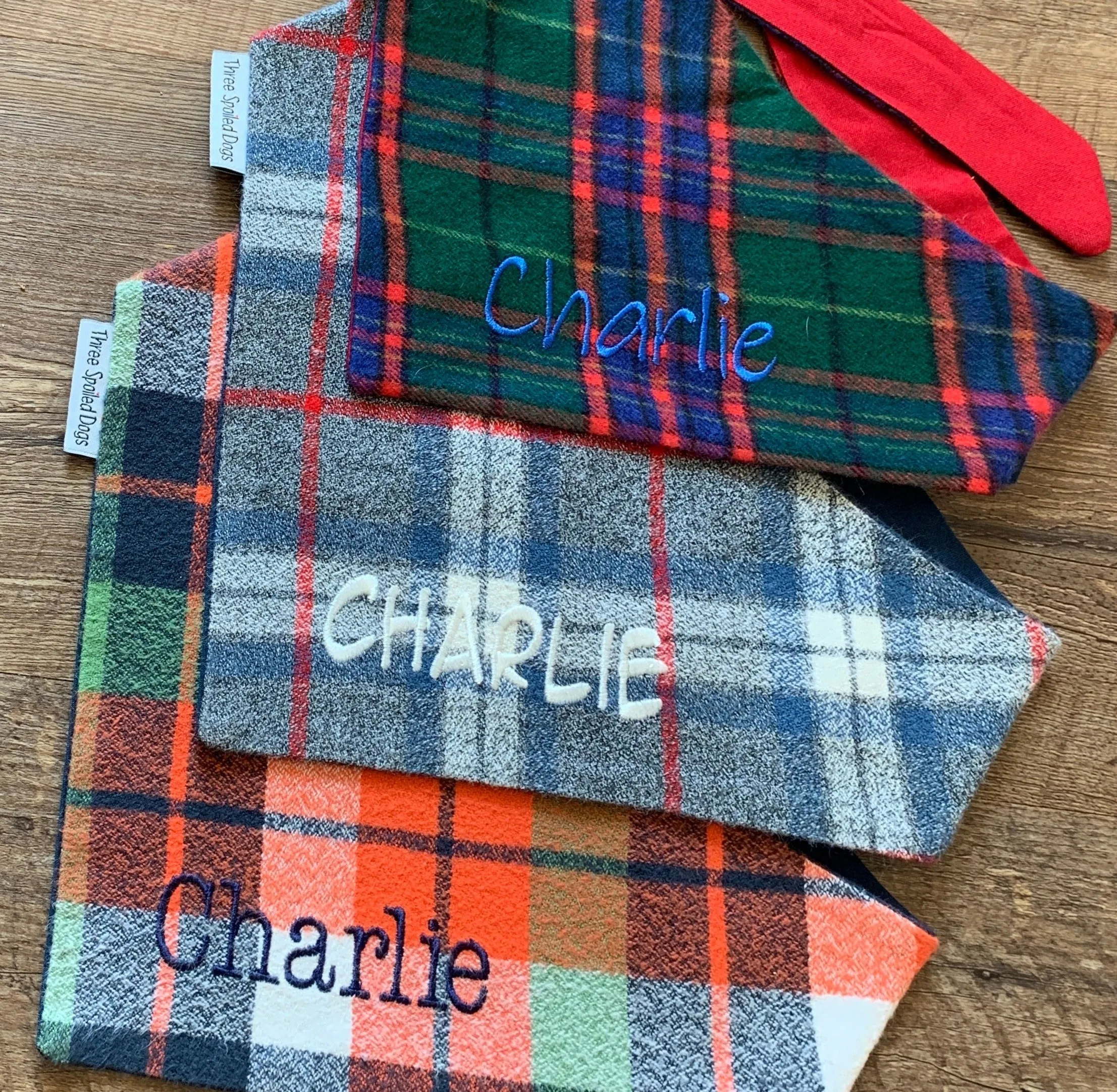 Custom Dog Scarf with Name Embroidered on Cozy Flannel