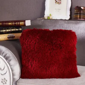 Decorative Shaggy Pillow in Red