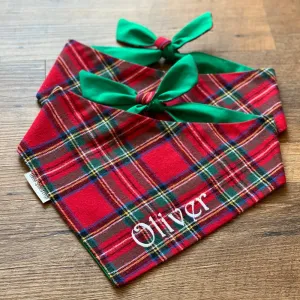 Dog Bandana Christmas Tartan Plaid | Personalized with Pets Name