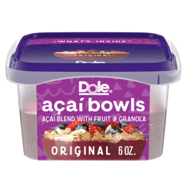 Dole Acai Bowls Frozen Original Acai Blend with Fruit and Granola, 6 oz