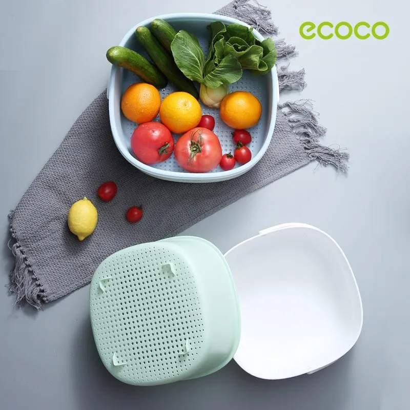 Ecoco Double Drain Basket Bowl Washing Kitchen Strainer Noodles Vegetables Fruit Sink Supplies