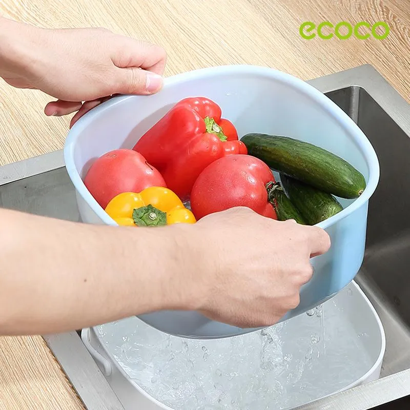 Ecoco Double Drain Basket Bowl Washing Kitchen Strainer Noodles Vegetables Fruit Sink Supplies