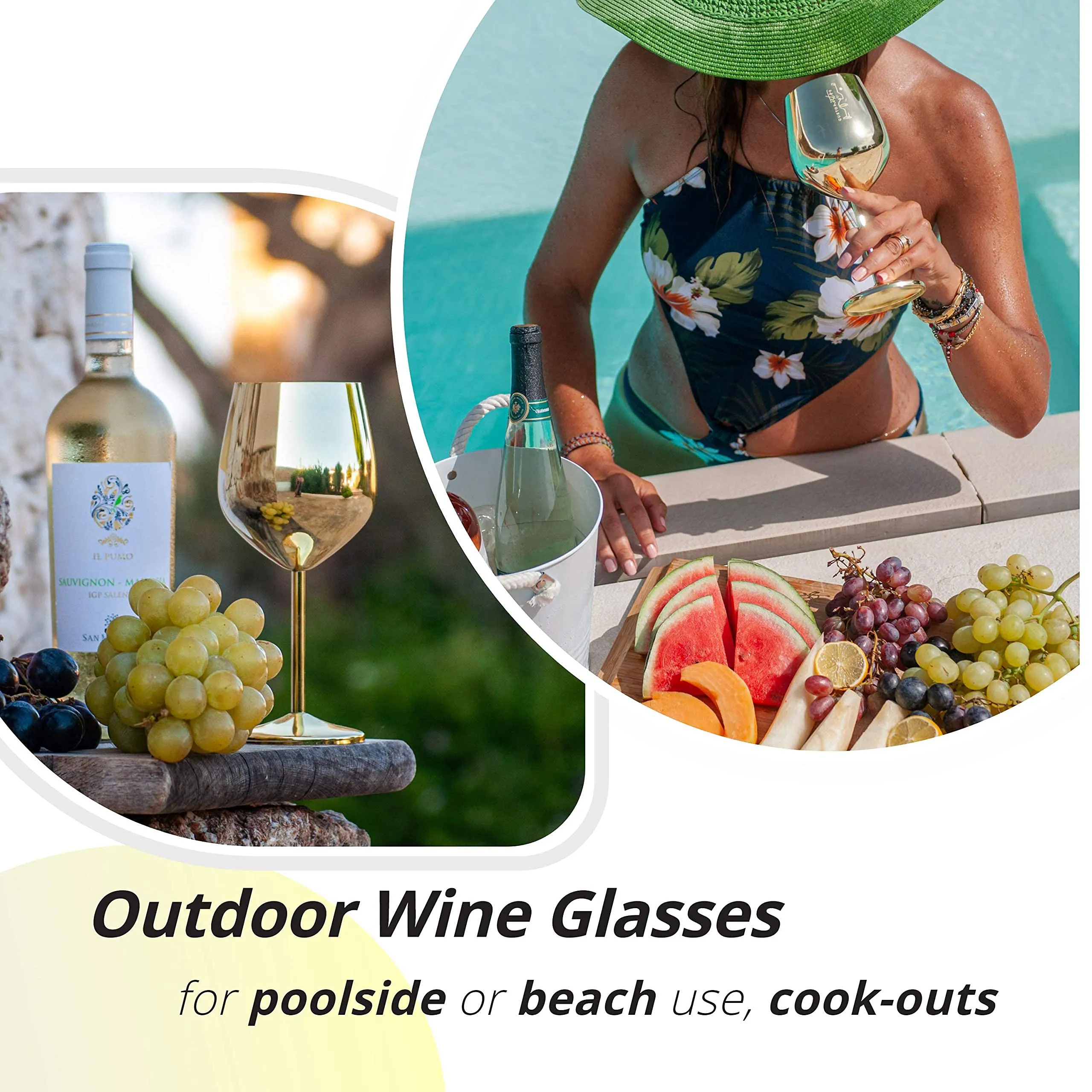 Gusto Nostro Stainless Steel Wine Glass - 18 oz Unbreakable Gold Wine Glasses for Travel, Camping and Pool - Fancy, Unique and Cute Portable Metal Wine Glass for Outdoor Events, Picnics (Set of 2)