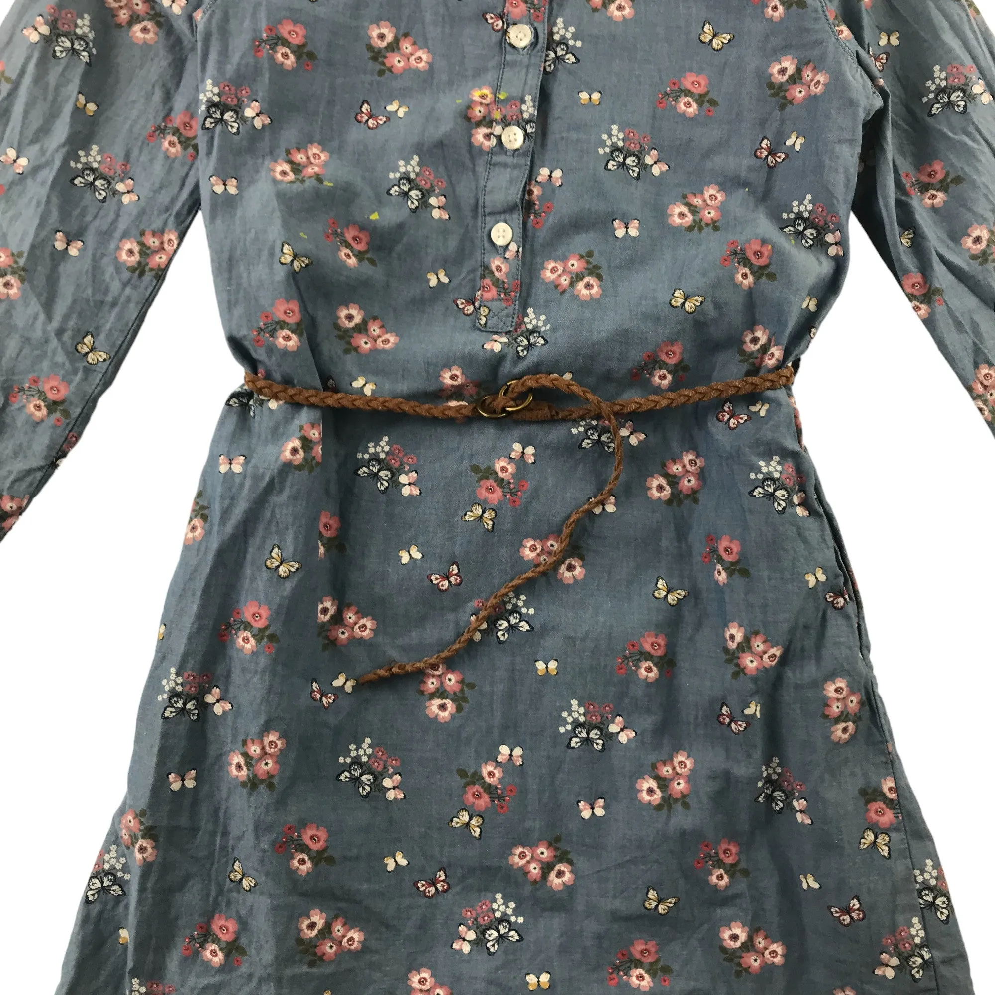 H&M Dress 8-9 years Blue Floral Long Sleeve Shirt