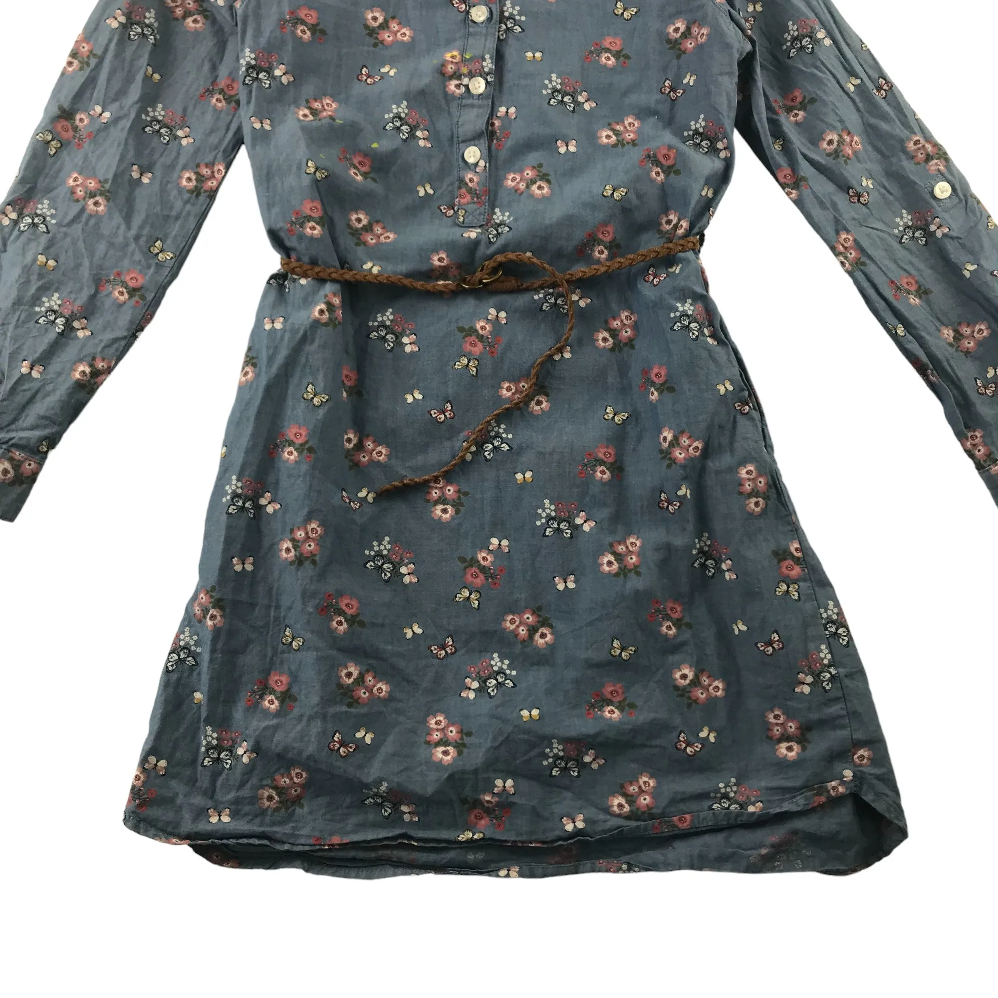 H&M Dress 8-9 years Blue Floral Long Sleeve Shirt