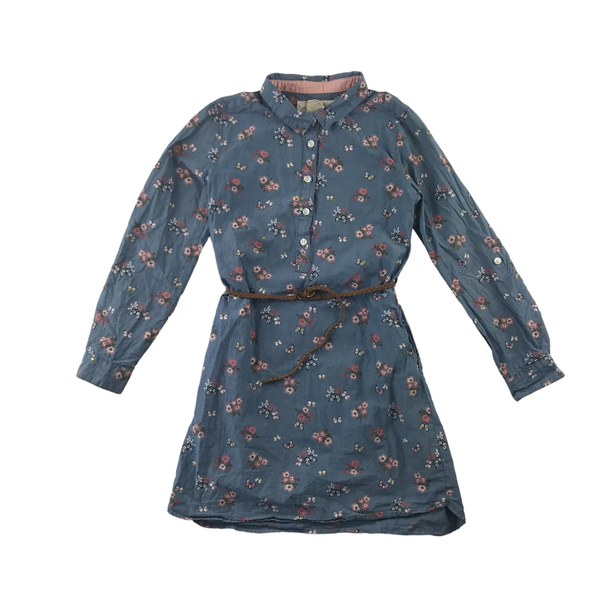 H&M Dress 8-9 years Blue Floral Long Sleeve Shirt