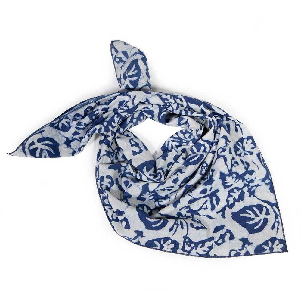 Indigo Leaf Block Print Bandana