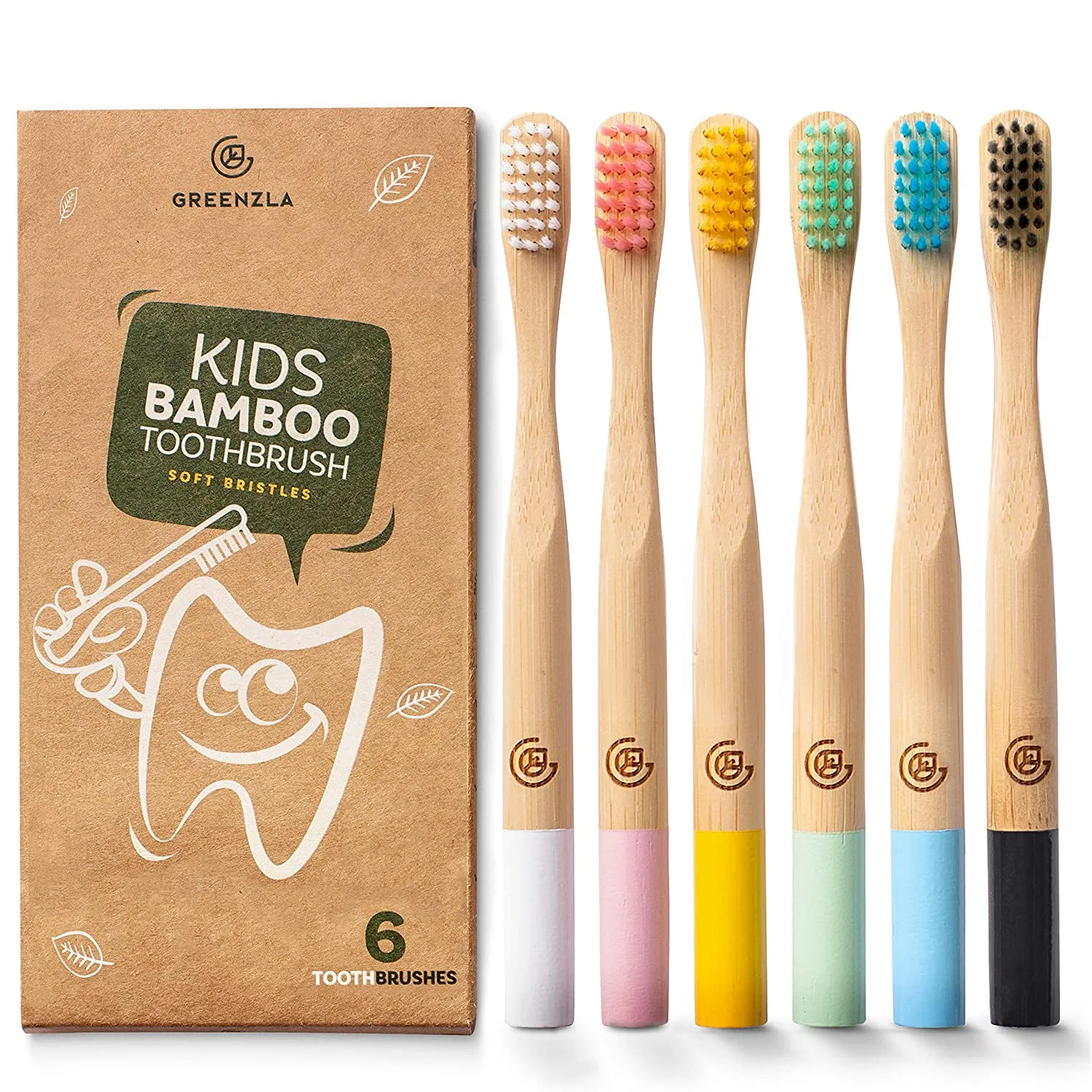 Kids Bamboo Toothbrushes, BPA Free Soft Bristles Eco-Friendly Natural Bamboo Toothbrush Set Biodegradable, Compostable & Organic, 2 Sets of 6 Pack