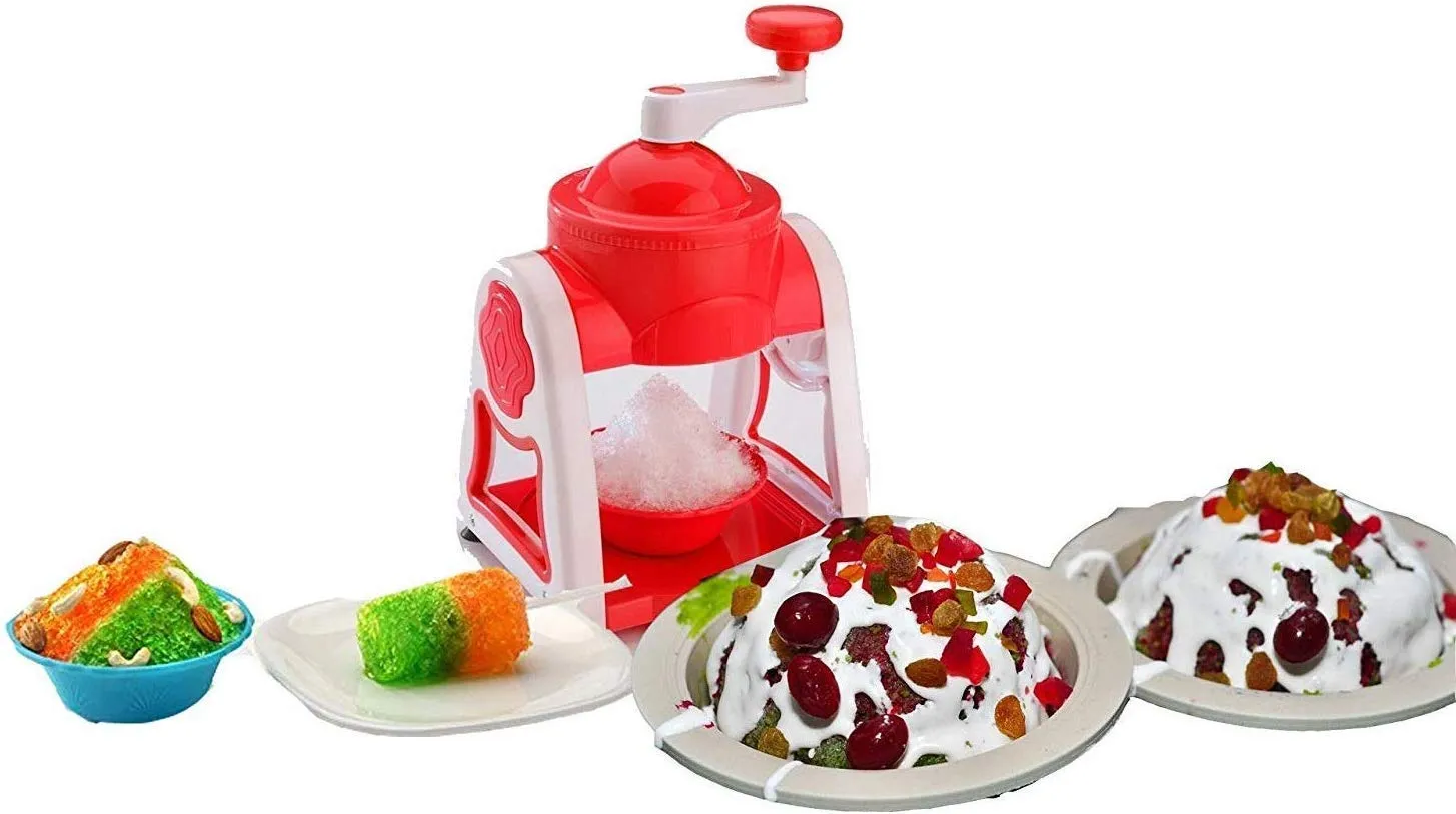 Kuber Industries Ice Gola Slush Maker Ice Snow Maker Machine with 3 Bowl, 1 Glass, 6 Sticks and 1 Dish (Red) - CTKTC031475