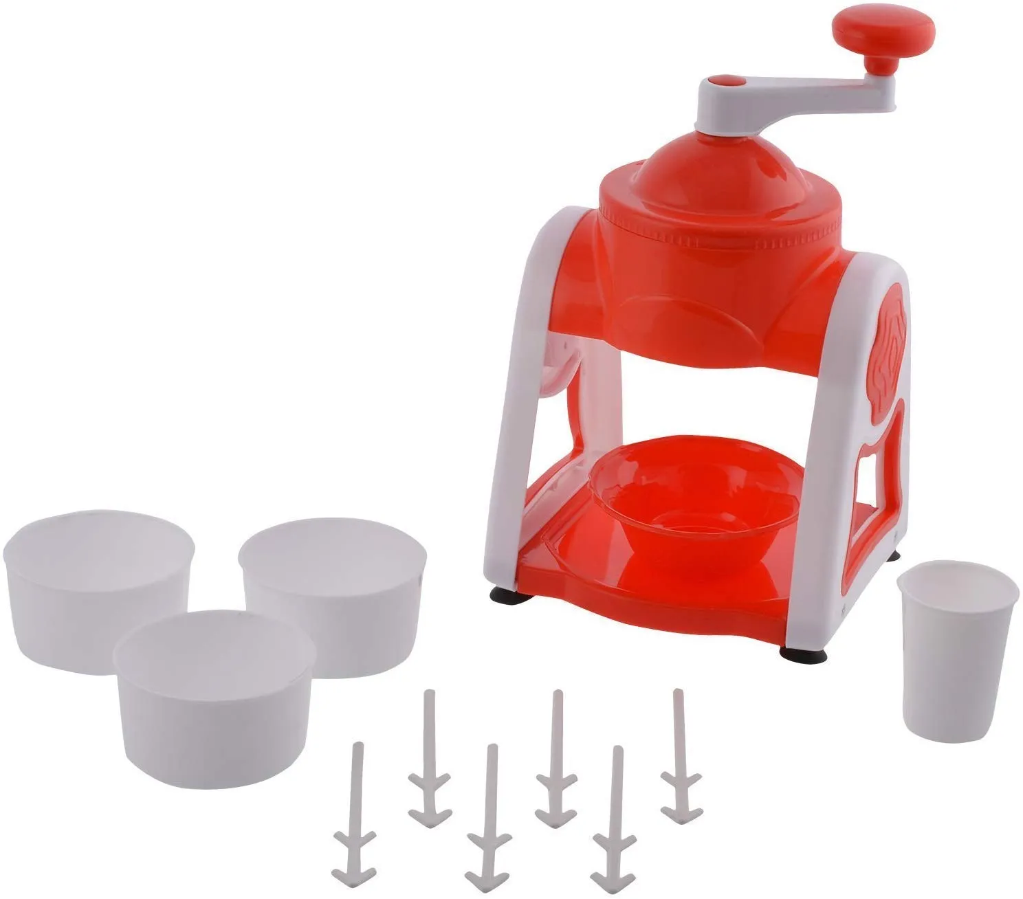 Kuber Industries Ice Gola Slush Maker Ice Snow Maker Machine with 3 Bowl, 1 Glass, 6 Sticks and 1 Dish (Red) - CTKTC031475