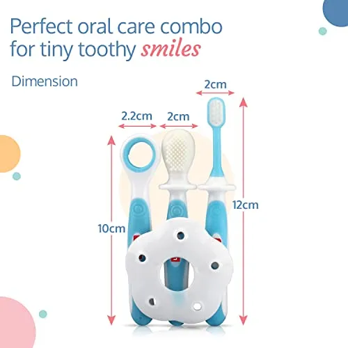 Luv Lap Baby Training Manual Toothbrush Set for Kids with Anti Choking Shield, Teeth Tongue Cleaner, Baby Oral Hygiene, 3 pcs, (White/Blue)