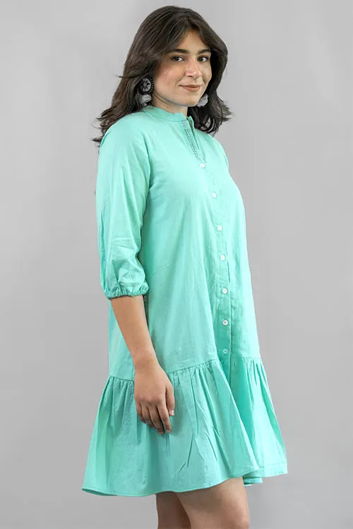 Moralfibre Sea Green Short Dress With Flair