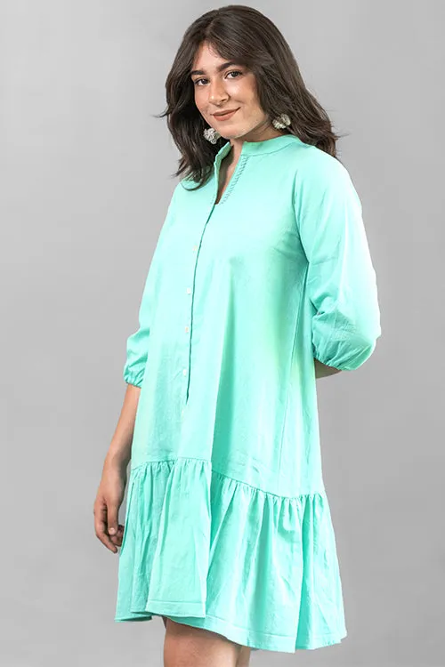 Moralfibre Sea Green Short Dress With Flair