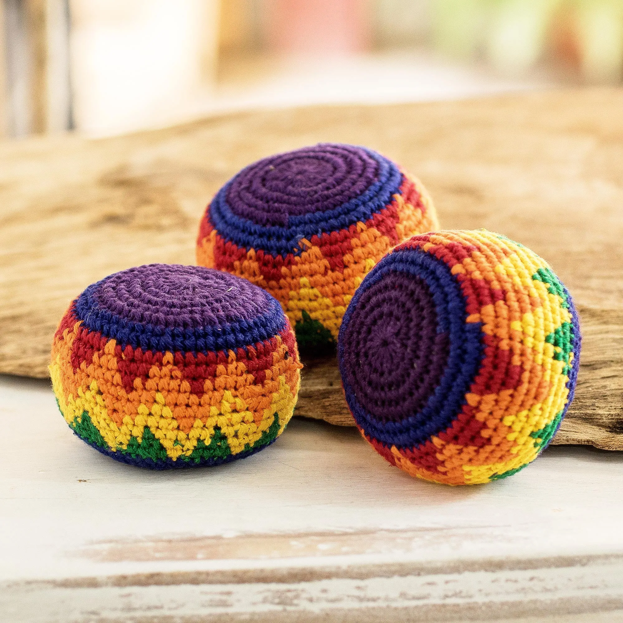 Multicolored Cotton Hacky Sacks (Set of 3) - Maya Colors | NOVICA