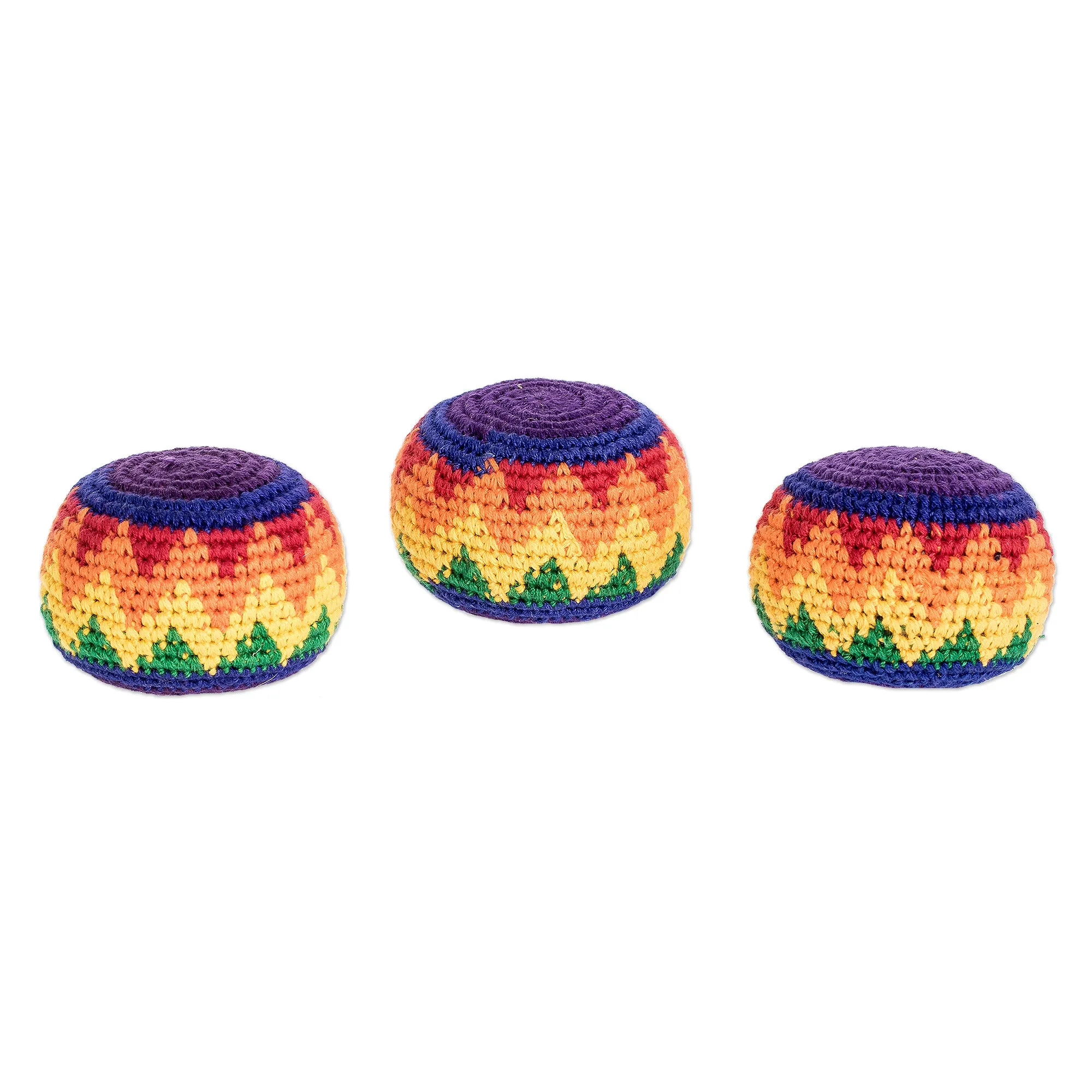 Multicolored Cotton Hacky Sacks (Set of 3) - Maya Colors | NOVICA