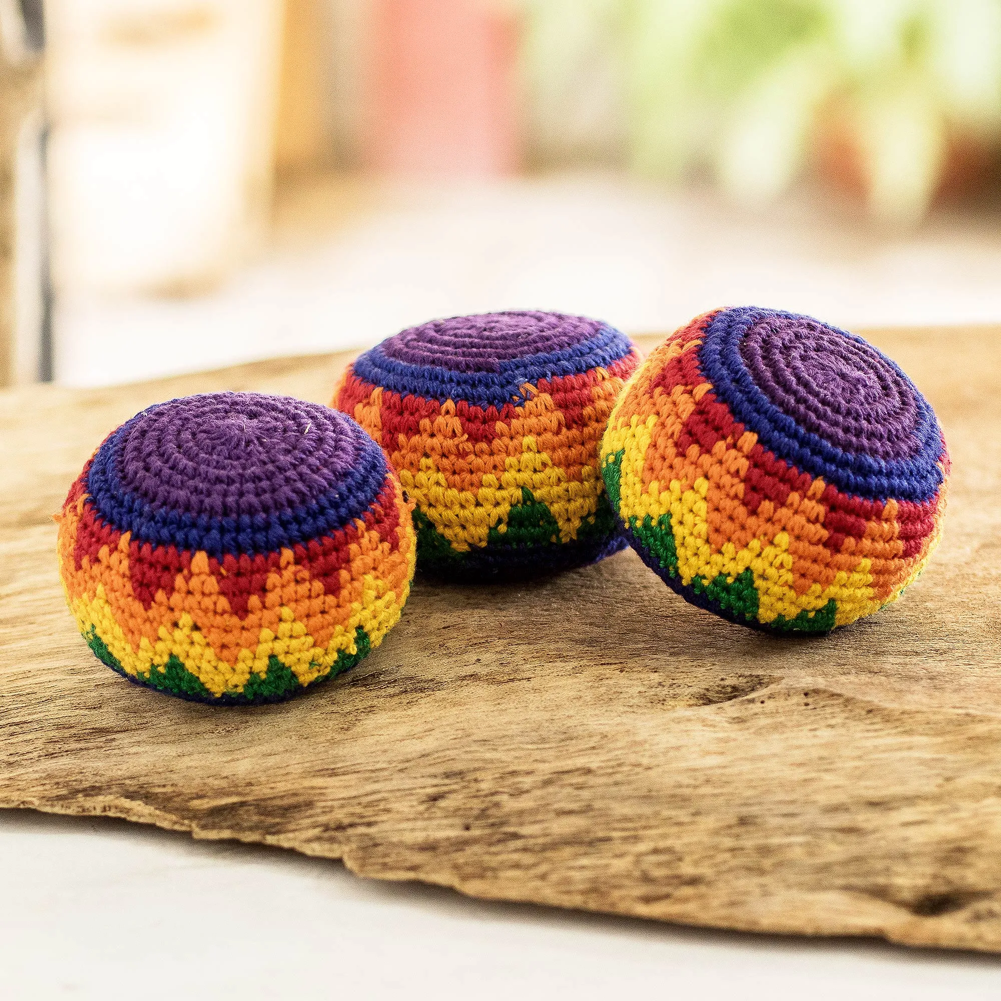 Multicolored Cotton Hacky Sacks (Set of 3) - Maya Colors | NOVICA