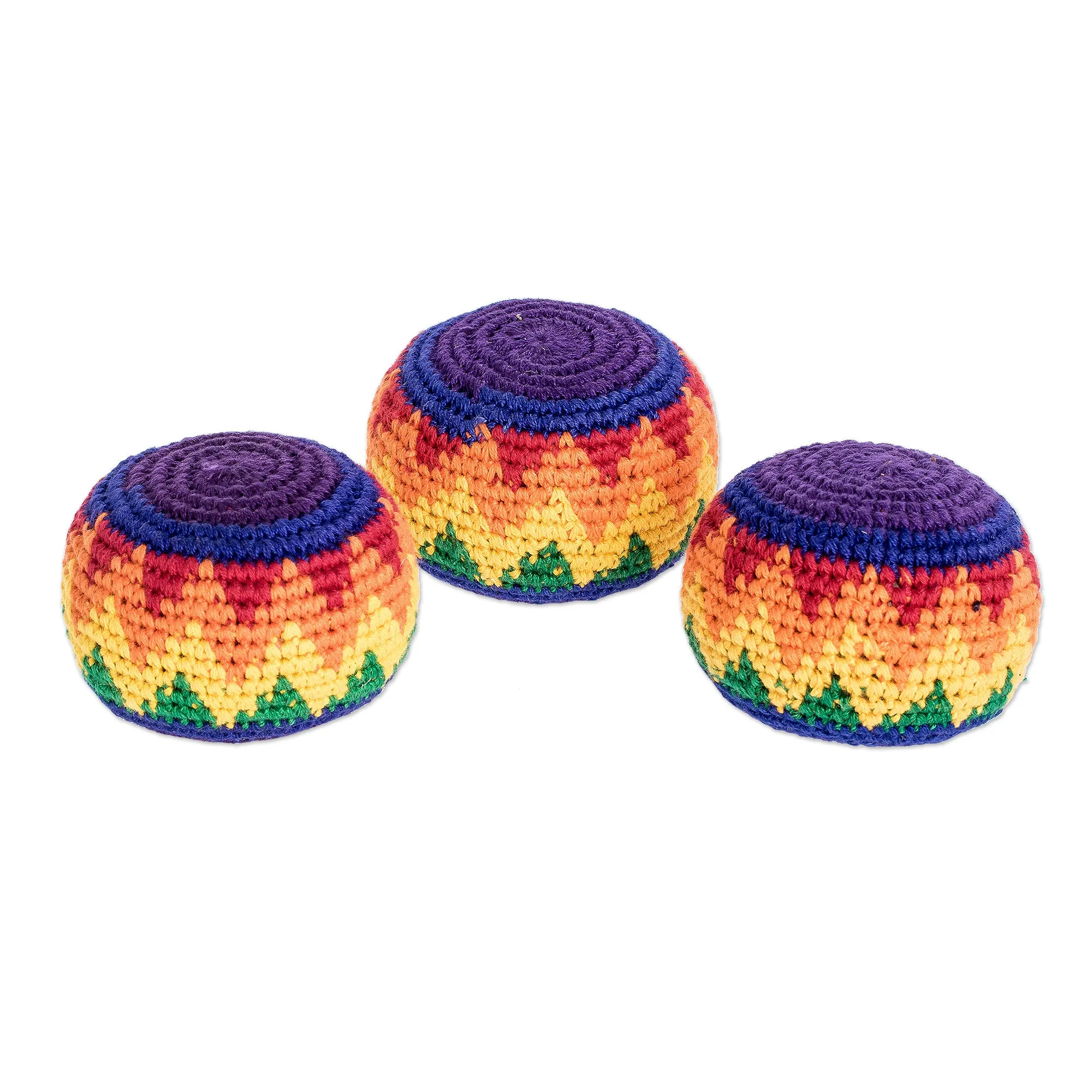 Multicolored Cotton Hacky Sacks (Set of 3) - Maya Colors | NOVICA