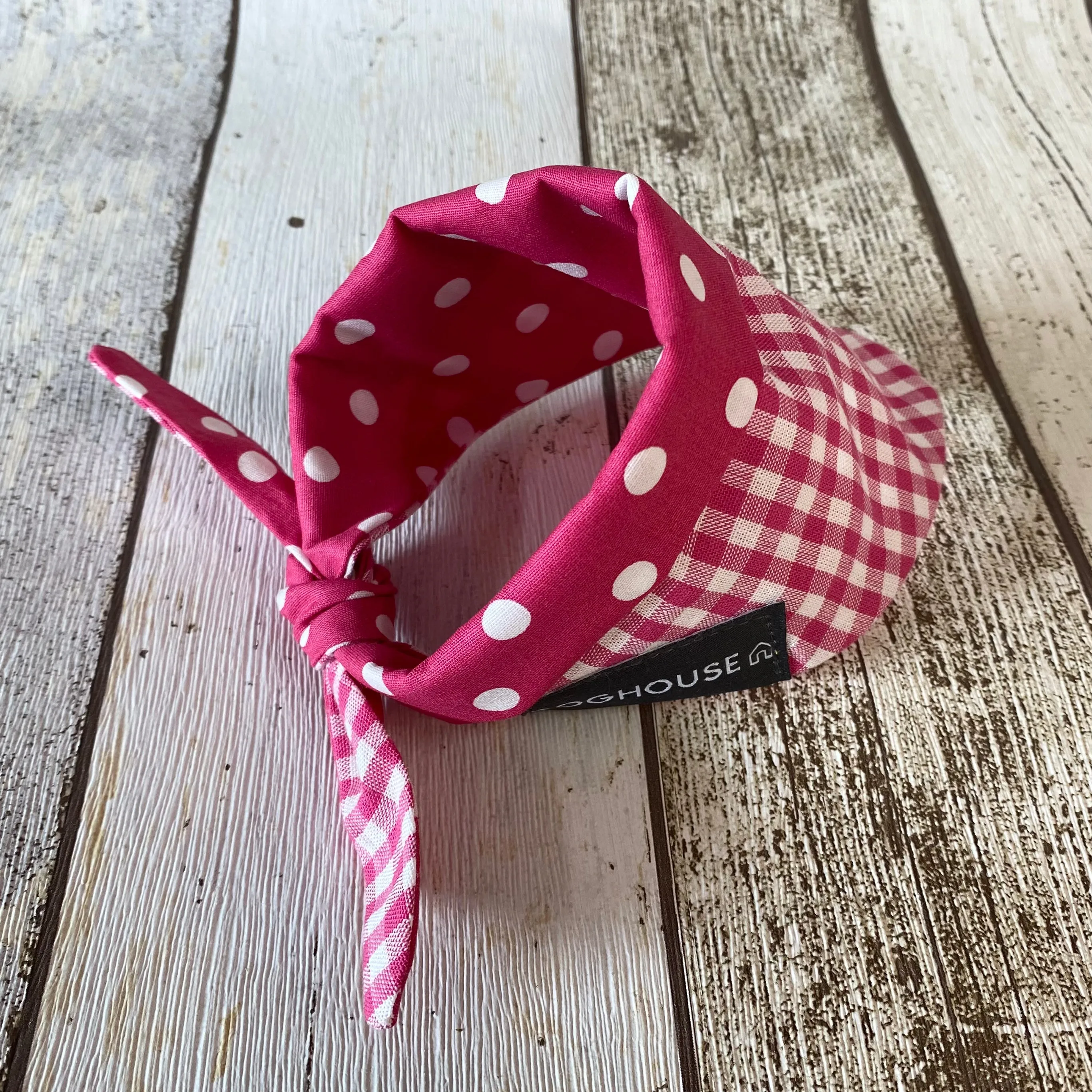 Pink Polka Dot Gingham Dog Bandana