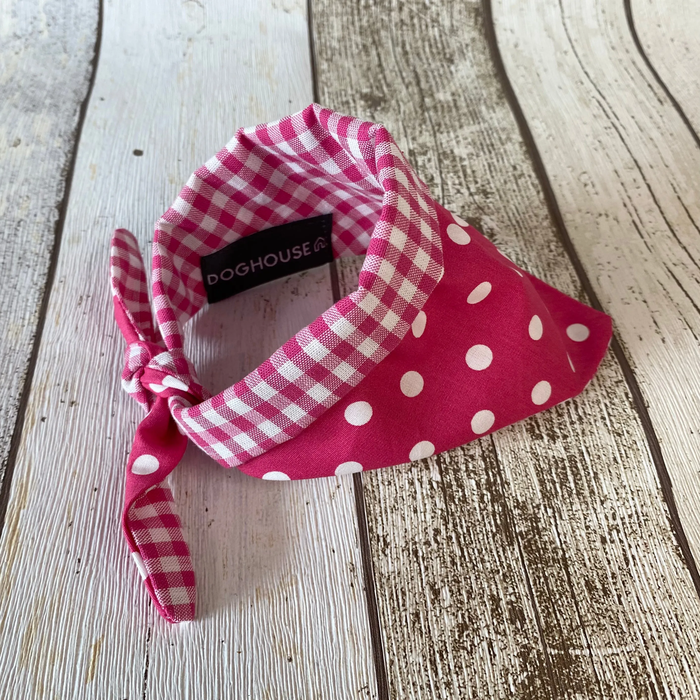 Pink Polka Dot Gingham Dog Bandana