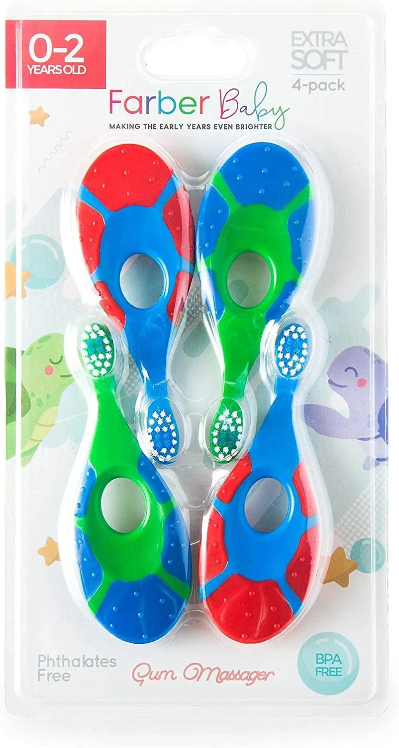 "Gentlecare Toddler Toothbrush Set - 4-Pack, Extra Soft Bristles, BPA Free, Teething Relief, Ages 0-2 (Blue)"