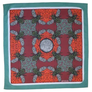 Red and Teal Honeybee Bandana - 100% Cotton Hand Printed