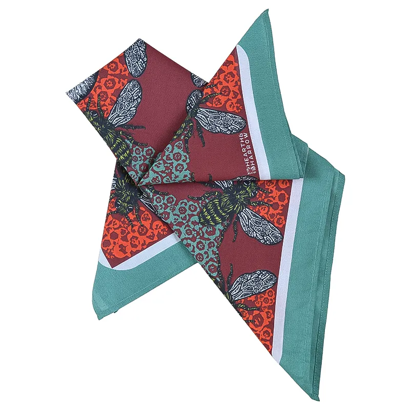 Red and Teal Honeybee Bandana - 100% Cotton Hand Printed