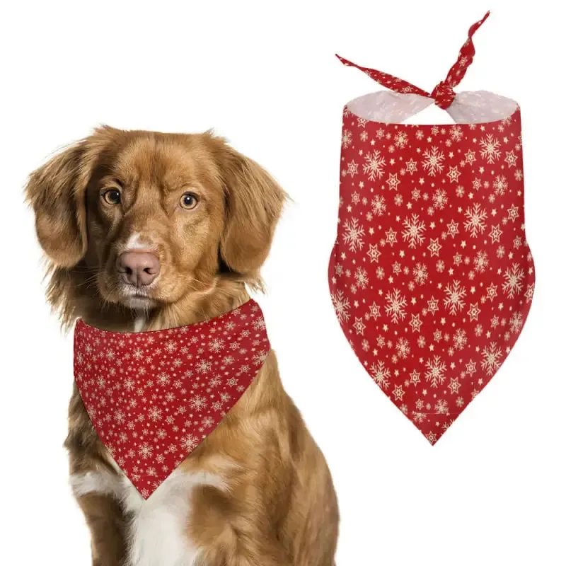 Red Christmas Pet Bandana with Snowflake Pattern for Cats and Dogs