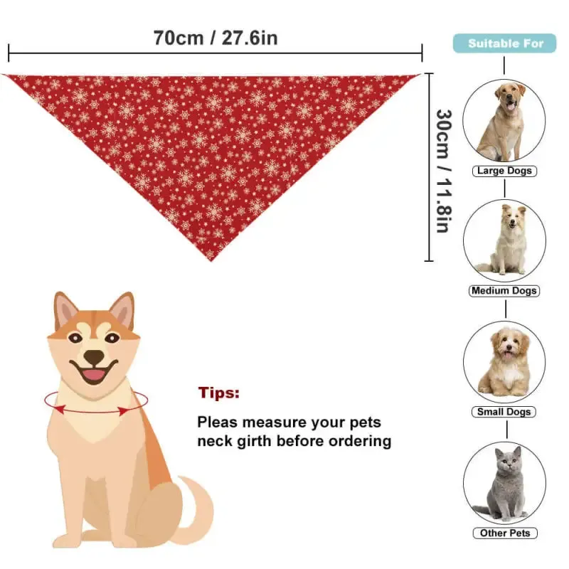 Red Christmas Pet Bandana with Snowflake Pattern for Cats and Dogs