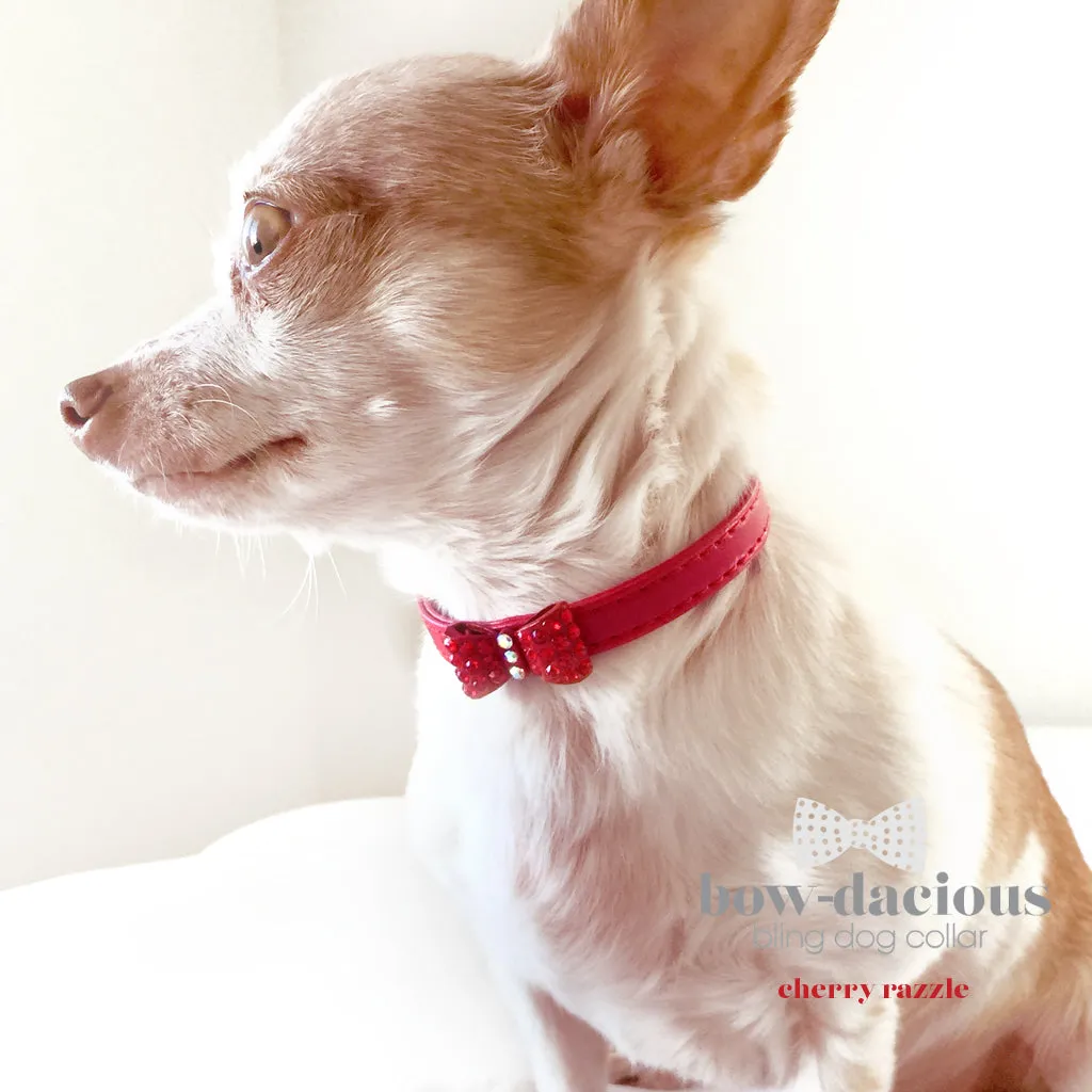 Red Rhinestone Bowtie Dog Collar Cherry Razzle Red Bling