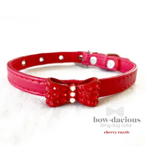 Red Rhinestone Bowtie Dog Collar Cherry Razzle Red Bling