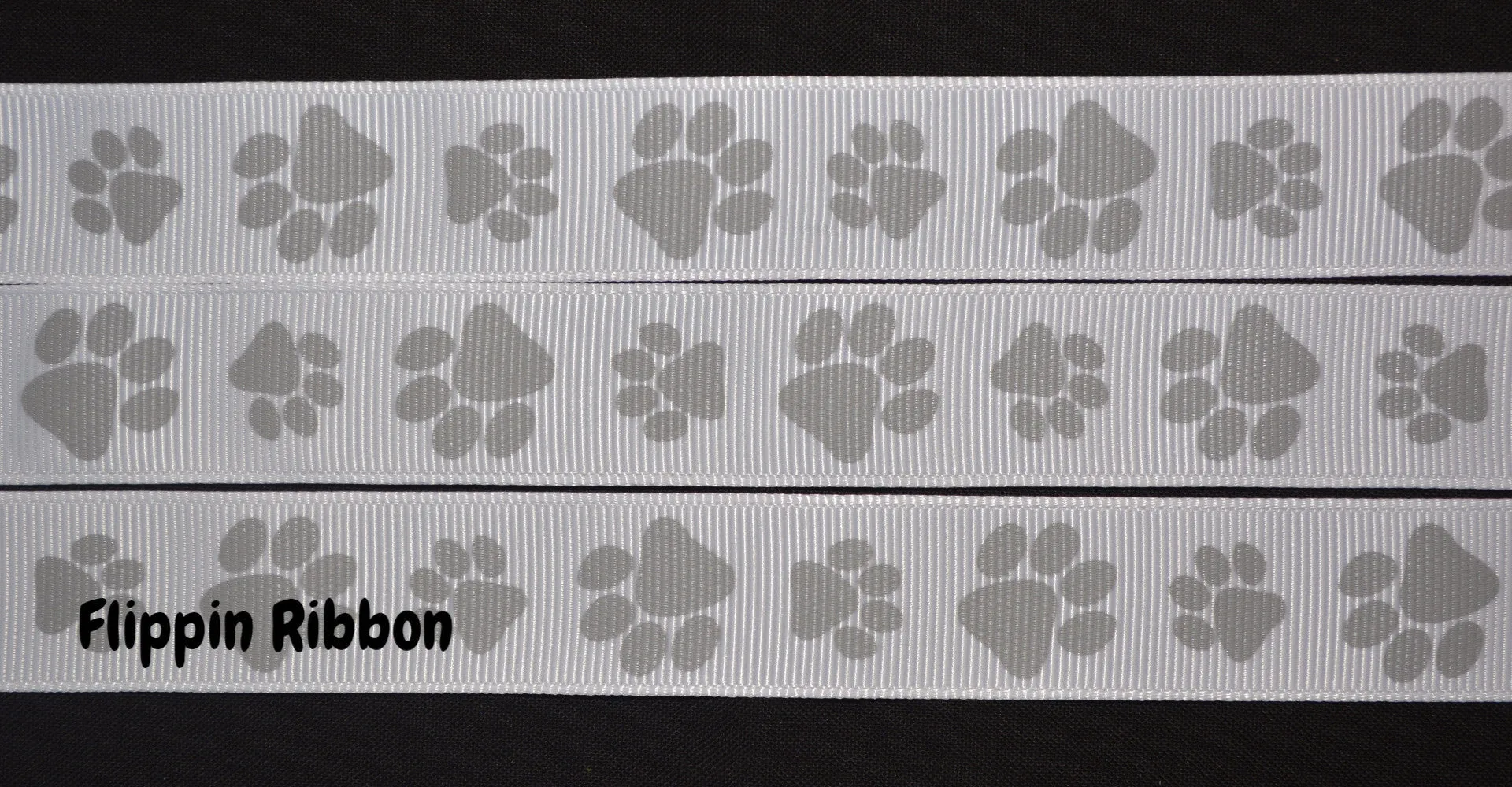 Silver Paw Print Ribbon - 7/8 inch Printed Grosgrain