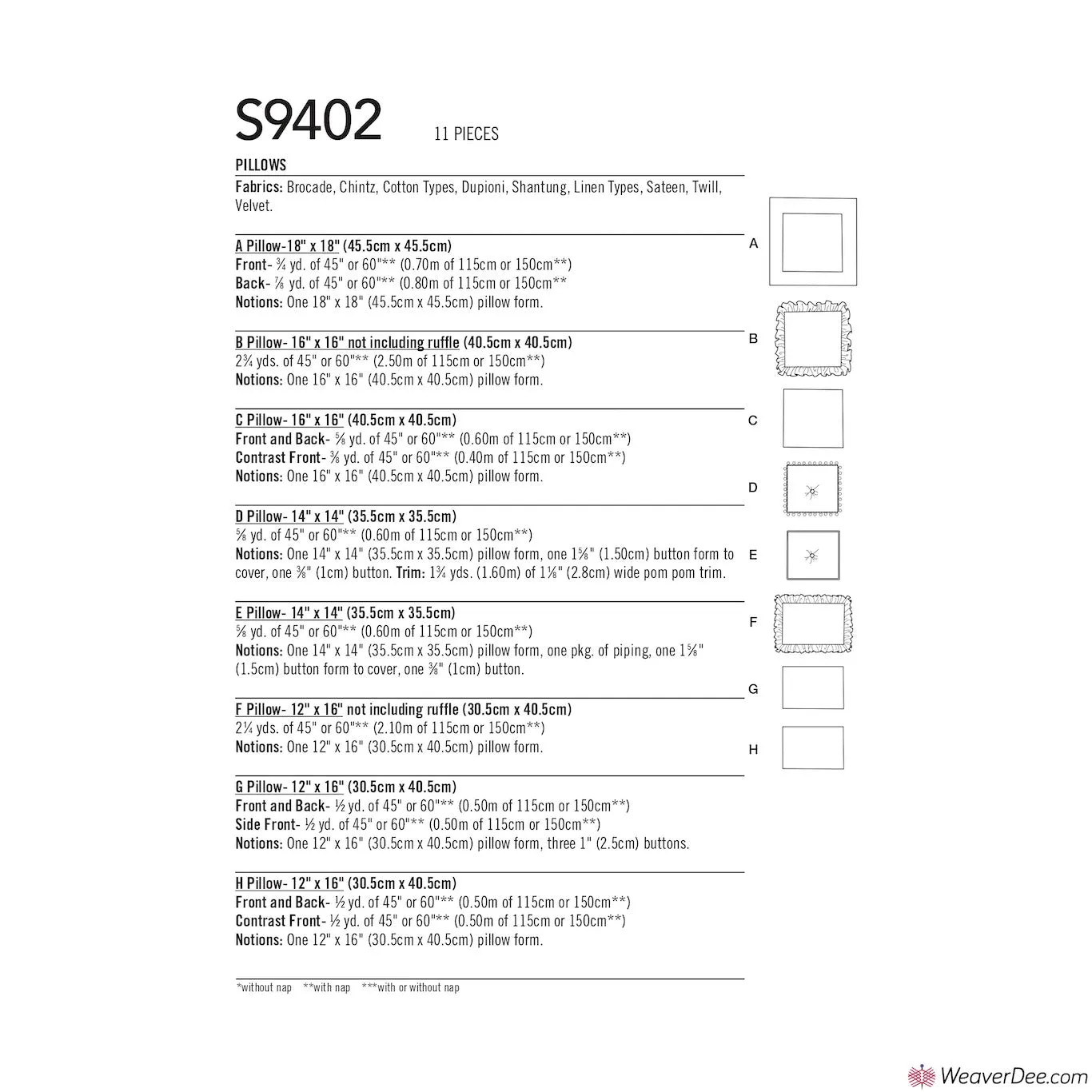 Simplicity Pattern S9402 Easy Pillows