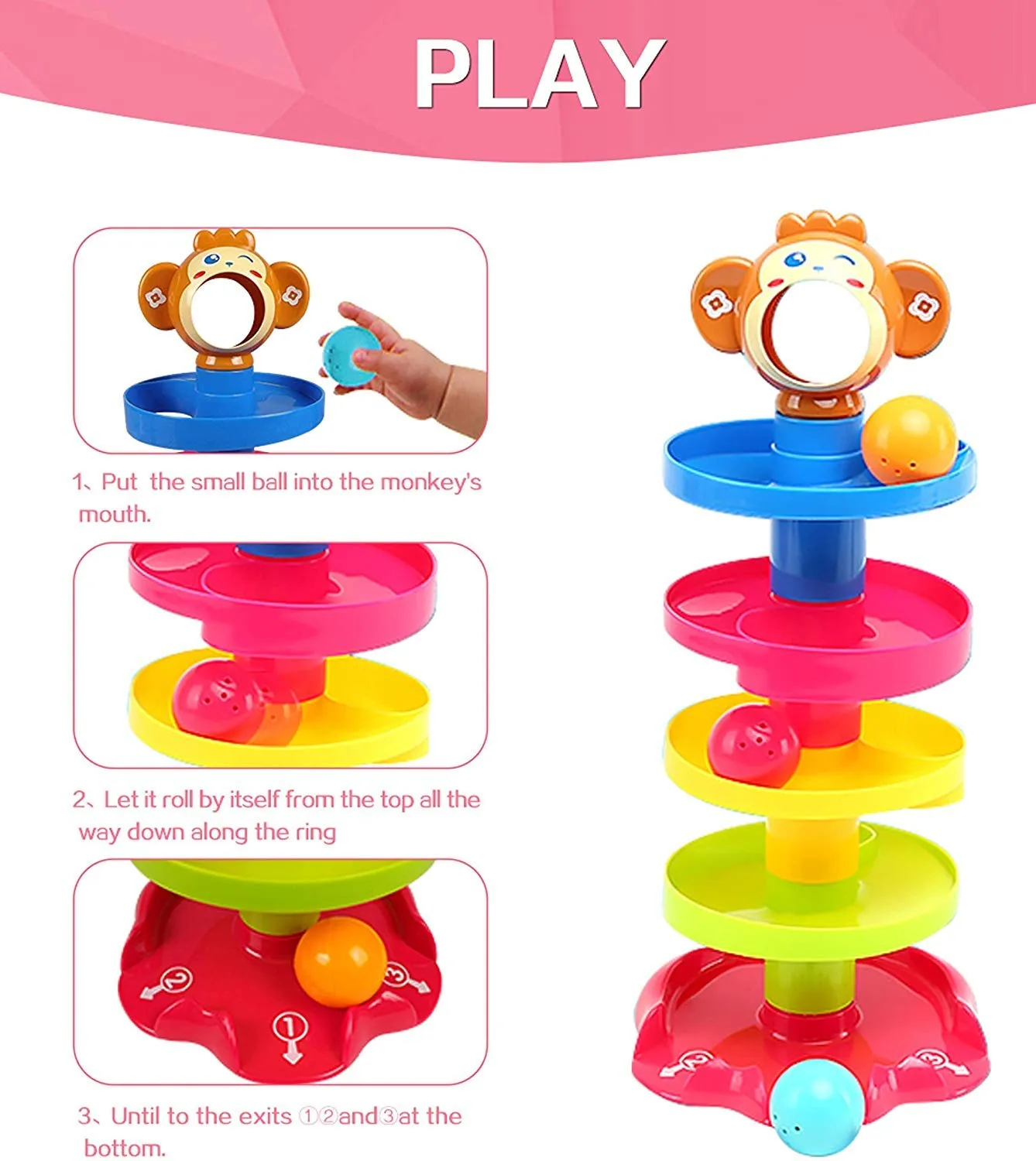 Toyshine 5 Layer Plastic Stack, Drop and Go Ball Drop and Roll Swirling Tower Ramp Development Educational Toys for Baby and Toddler (Multicolour)