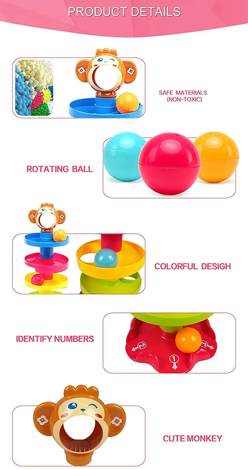 Toyshine 5 Layer Plastic Stack, Drop and Go Ball Drop and Roll Swirling Tower Ramp Development Educational Toys for Baby and Toddler (Multicolour)