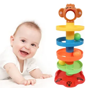 Toyshine 5 Layer Plastic Stack, Drop and Go Ball Drop and Roll Swirling Tower Ramp Development Educational Toys for Baby and Toddler (Multicolour)