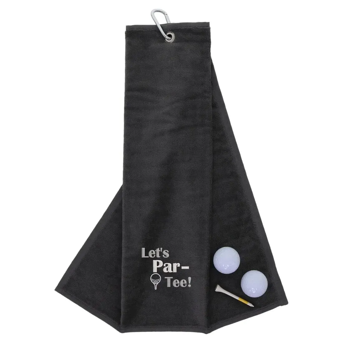 Tri-Fold Golf Towel Embroidered With Let's Par-Tee Novelty Golf Logo