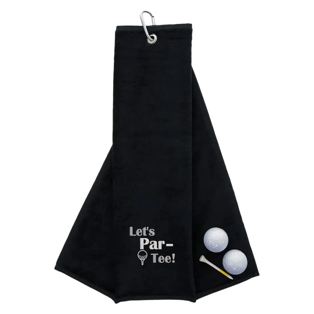 Tri-Fold Golf Towel Embroidered With Let's Par-Tee Novelty Golf Logo