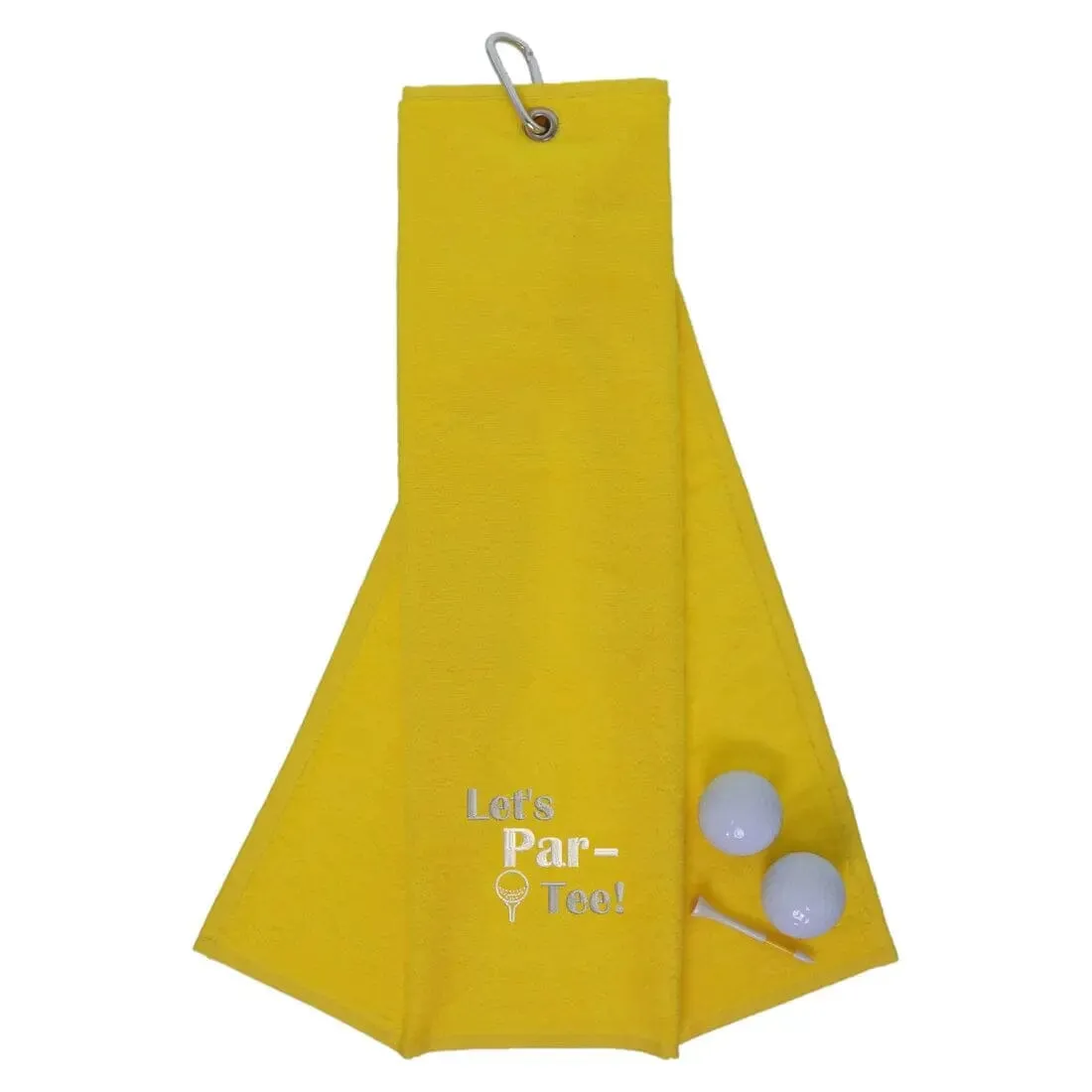 Tri-Fold Golf Towel Embroidered With Let's Par-Tee Novelty Golf Logo