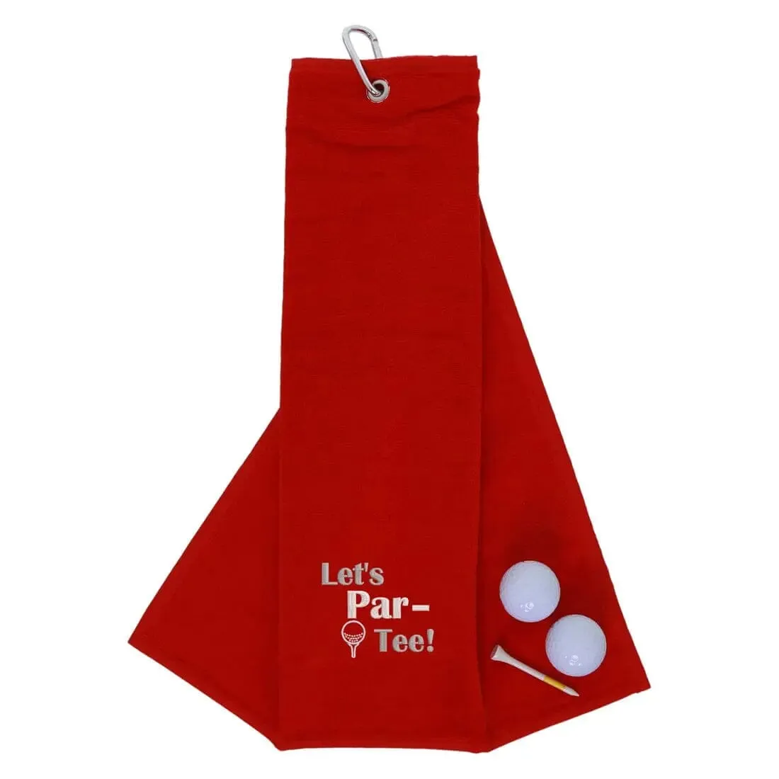 Tri-Fold Golf Towel Embroidered With Let's Par-Tee Novelty Golf Logo